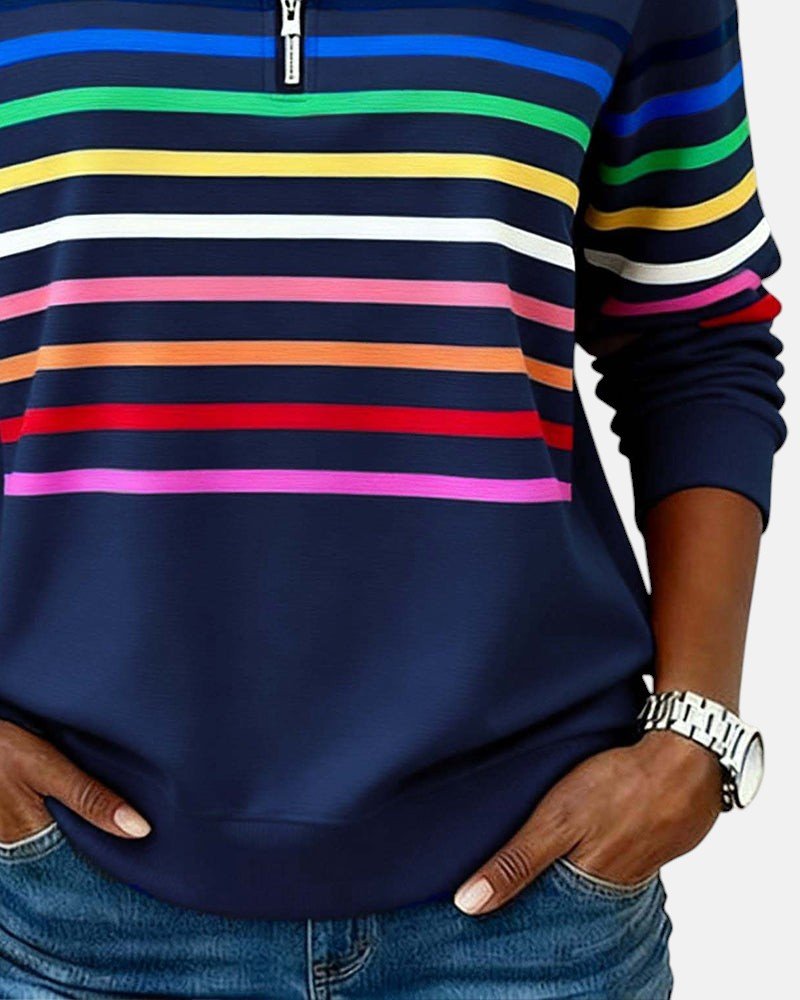 Sweat-shirt femme rayé à demi-zip coupe ample