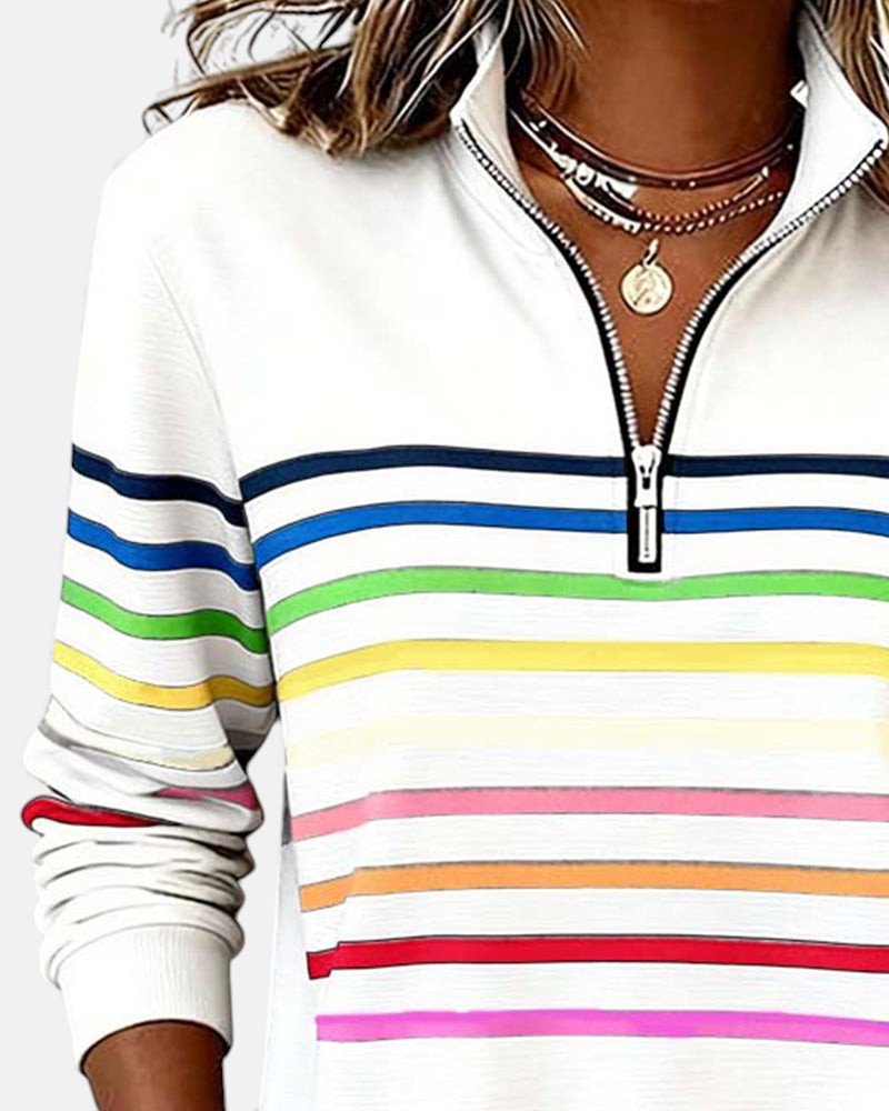 Sweat-shirt femme rayé à demi-zip coupe ample
