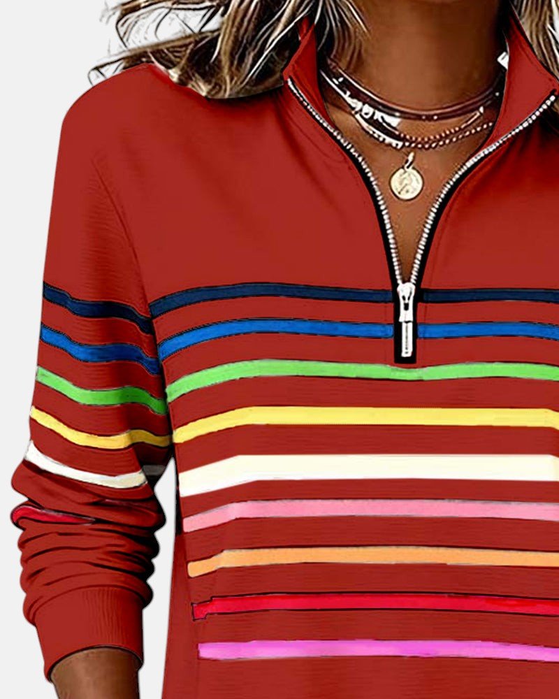 Sweat-shirt femme rayé à demi-zip coupe ample