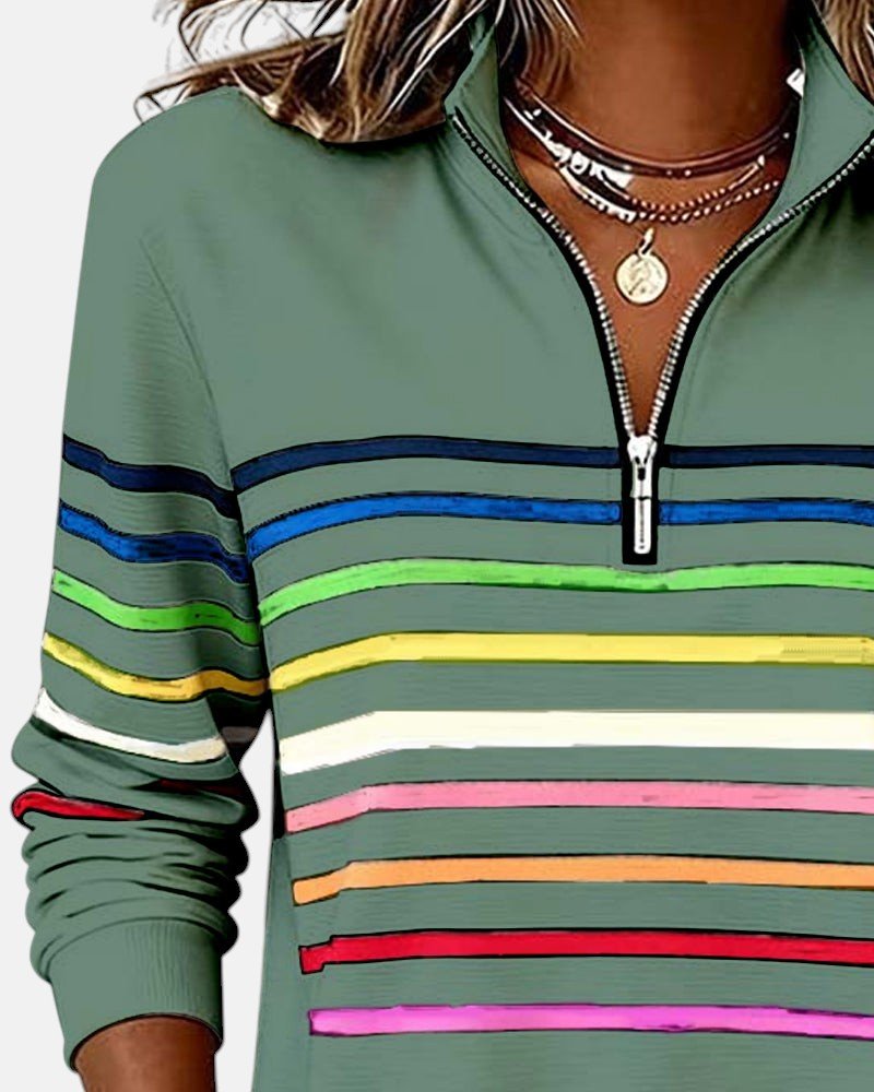 Sweat-shirt femme rayé à demi-zip coupe ample