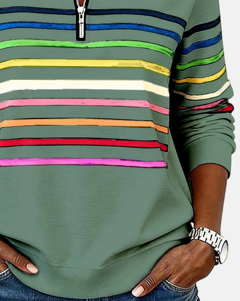 Sweat-shirt femme rayé à demi-zip coupe ample