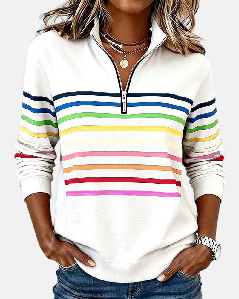 Sweat-shirt femme rayé à demi-zip coupe ample