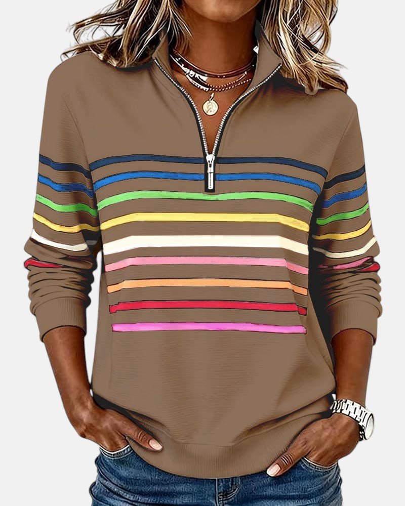 Sweat-shirt femme rayé à demi-zip coupe ample