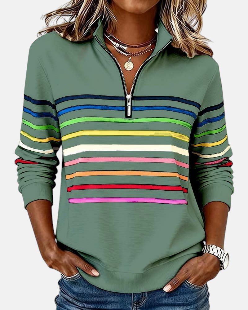 Sweat-shirt femme rayé à demi-zip coupe ample