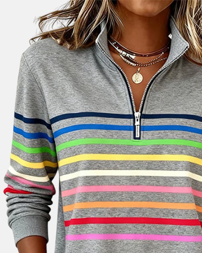 Sweat-shirt femme rayé à demi-zip coupe ample