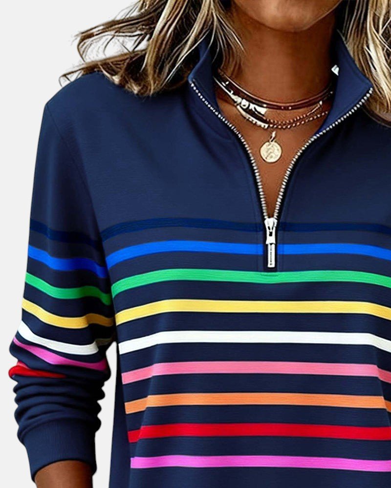 Sweat-shirt femme rayé à demi-zip coupe ample
