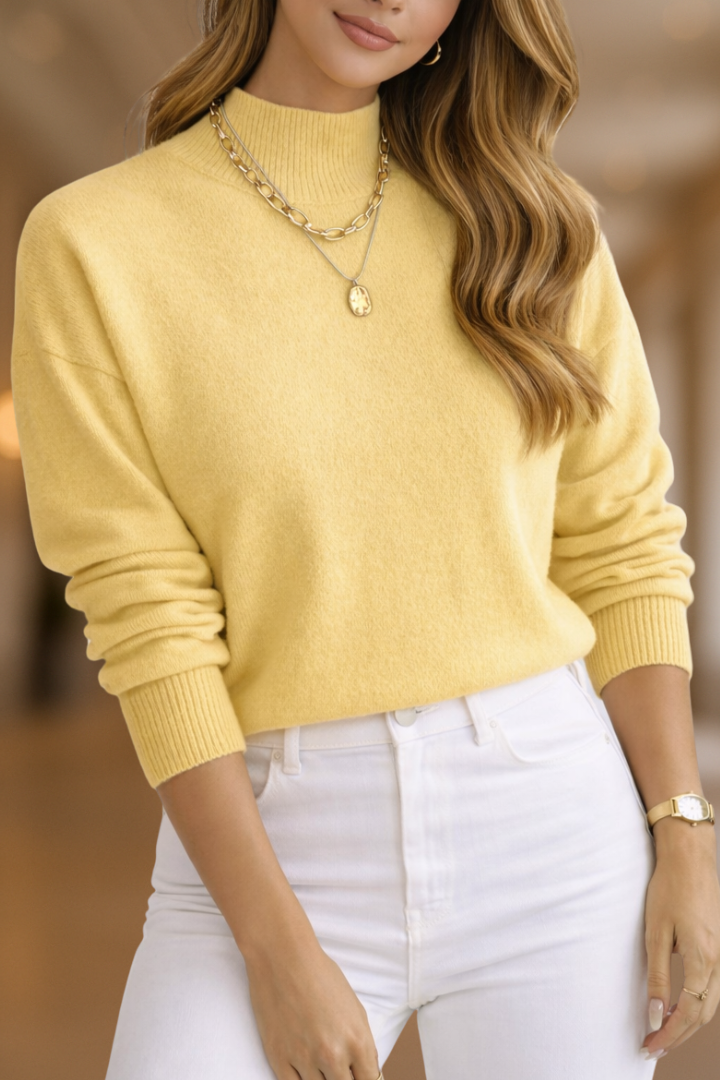 Pull femme en tricot doux à col montant